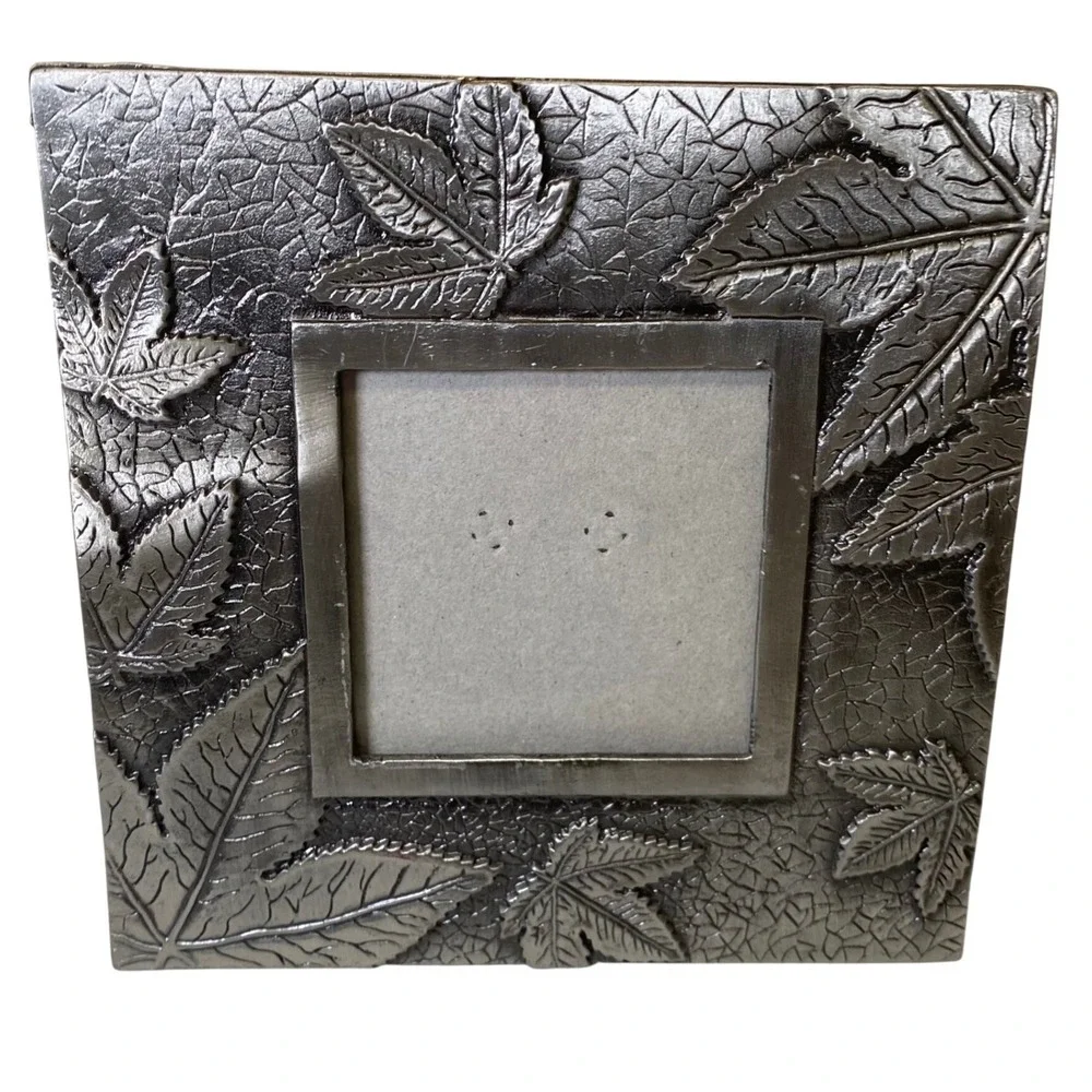 Vintage Pewter Leaf Picture Frame 3x3‎ Rustic Nature Design 5.75